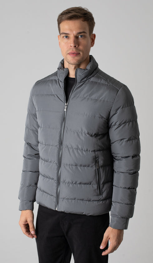 Jaqueta Puffer Nylon Com Zíper