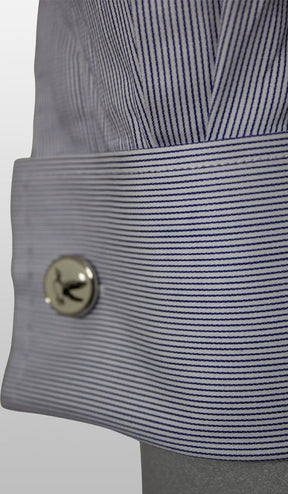 Camisa Social Slim Listrada Punho Duplo Maquinetada