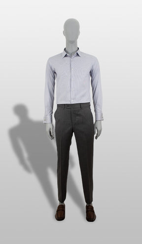 Camisa Social Slim Listrada Punho Duplo Maquinetada