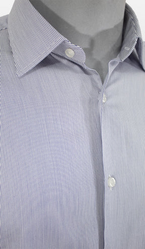 Camisa Social Slim Listrada Punho Duplo Maquinetada