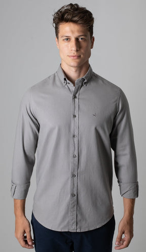 Camisa Manga Longa Oxford Button Down - Cinza